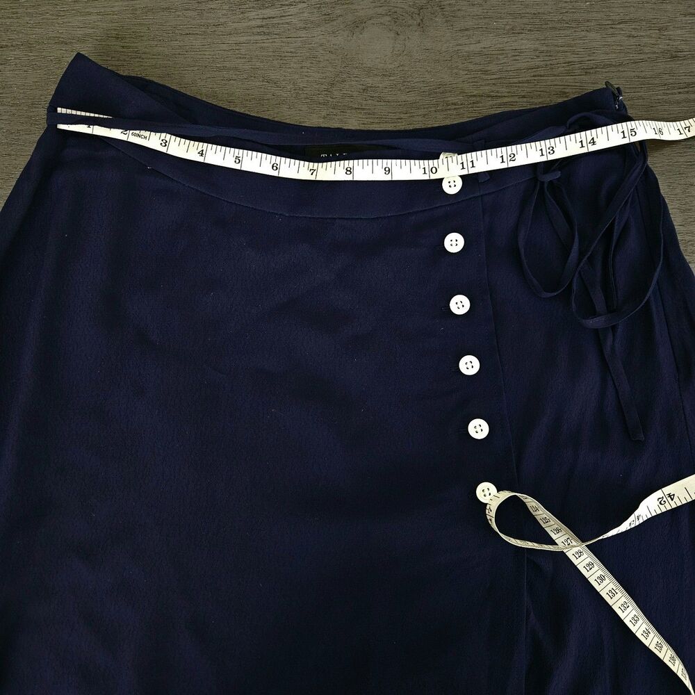NWT Talbots Navy Blue Faux Midi Wrap Skirt Buttons Nautical Coastal 10 PETITE - Picture 7 of 9